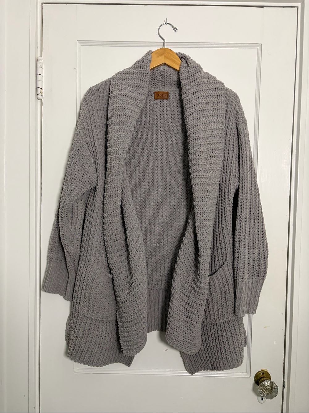 POL Gray Chunky Shawl-Collar Open Cardigan